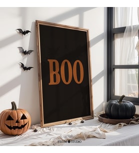 Boo Turuncu ve Siyah Cadılar Bayramı Duvar Sanatı