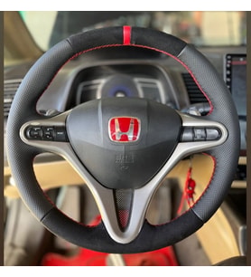 Honda Civic Fd6 Araca Özel Direksiyon Kılıfı (Tüylü Alcantra Nokta Kırmızı Yüzüklü) (Karışık)