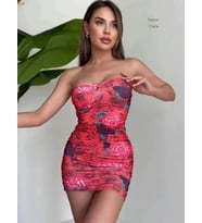 Intive Cutie Gül Desenli Straplez Kesim Drapeli Dilber Mini Gecelik