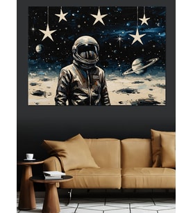Uzay Giysili Astronot Ve Uzay Manzarası Soyut Dekoratif Kanvas - Mdf Ahşap Tablo
