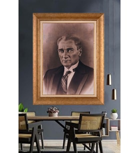 Altın Varaklı Çerçeveli Paspartulu Atatürk Tablo nh238 (Gold)