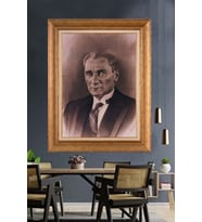 Altın Varaklı Çerçeveli Paspartulu Atatürk Tablo nh238 (Gold)