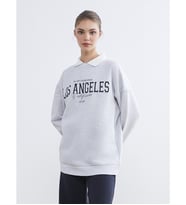 LCW Modest Gri Los Angeles Baskılı Kadın Kalın Sweatshirt Tunik