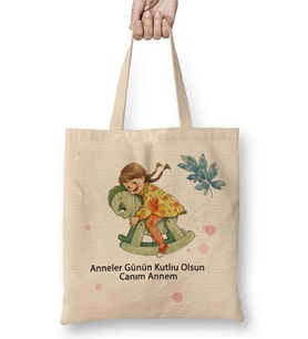 Anneler Günü Annelere Hediye 019 Bez Çanta Uzun Saplı