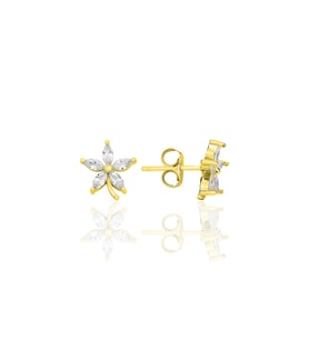 Gümüş altın yaldızlı mekik kesim zirkon taşlı lotus küpe  SGTL12336GOLD