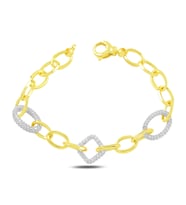BARIŞ TAKI 925 Ayar Gümüş Gold Oval Kare Beyaz Taşlı Hallow Bileklik
