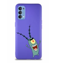 Oppo Reno 4 Soft Premier Kapak Plankton Tasarımlı Silikon Kılıf - Mor (Şeffaf)