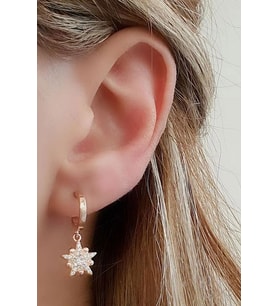 Zirkon taşlı 925 ayar gümüş rose kutup yıldızı sallantılı küpe