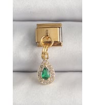 316L Çelik Gold Renk Sallantı Damla Yeşil Zirkon Taşlı Nomination Charm TJ-BC1349