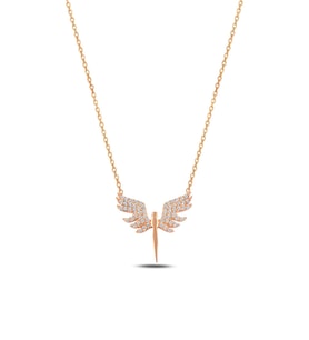 Zirkon Taşlı Rose Melek Model 2 Kadın Gümüş Kolye GKLMLKM2DEL-ROS 6018616379339 (Rose)
