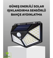 100 LED Solar Lamba Hareket Algılamalı Bahçe Duvar Dış Mekan Aydınlatma