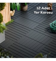 Porsima 1066 Bahçe Balkon Teras Zemin Döşemesi Banyo Paspası Sert Plastik 12li Dış Mekan Karosu Antrasit