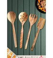 Zeytin Ağacı Ahşap Tahta Kaşık Çatal Kevgir Spatula Seti ( Zeytin Ağacı ) Ağaç Kaşık 4 Lü Set (Model 2)