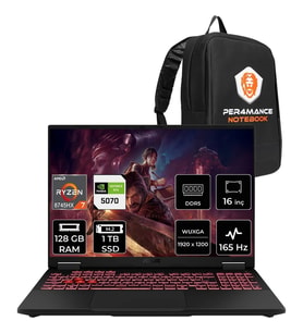 Asus Tuf Gaming A16 Amd Ryzen 7 8745HX Rtx 5070 8gb 115W 128GB Ram 1tb SSD 16" Wuxga (1920X1200) IPS 165Hz Freedos FA608PPRV15P357 Gaming Laptop + Per4 Çanta