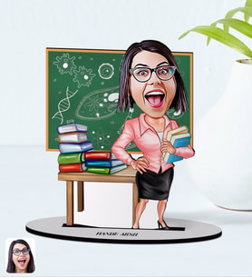 BK Gift Kişiye Özel Kadın Biyoloji Öğretmeni Karikatürlü Ahşap Biblo Model-1 (Beyaz)