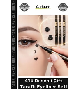 Yaratıcı Dekoratif Çift Taraflı Yoğun Siyah Pigment Makyaj 4'lü Desenli Çift Taraflı Eyeliner Seti