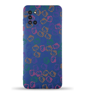 Samsung Galaxy A31 Uyumlu Lansman Kılıf Hello Kitty Tasarımlı İçi Kadife Kapak-Lacivert (Şeffaf)