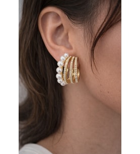 XUPING 14K GOLD RENK ZİRKON TAŞLI, BEŞLİ GÖRÜNÜMLÜ, İNCİLİ KÜPE ACR0310