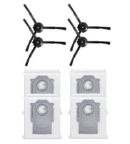Roborock QRevo MaxV Uyumlu 4 Adet Siyah Yan Fırça 4 Adet Toz Torbası