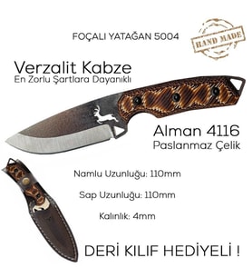 Foçalı 5004 Verzalit Yatağan El Yapımı 22cm Av Kamp Bıçağı