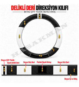 Seat Cordoba 6L Dikme Direksiyon Kılıfı Delikli Deri Parlak Siyah Beyaz Detay Çift Yüzük ve Dikiş 2008-2009