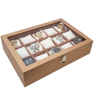 Chavin 15 li Diamond Gold Deri Ahşap Camlı Saat Kutusu st15-57