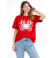 Örümcek Baskılı Tişört Kısa Kollu Bisiklet Yaka T-Shirt - Kırmızı