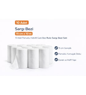 Northcity Sargı Bezi 15 cm x 10 m 10 Adet Pamuklu Hidrofil Gazlı Bez Rulo Sargı Bezi