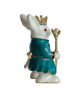 Dekoratif Kral Tavşan Biblo, Kristal Taşlı Metal, 7 cm, 4.5 cm, Hediye Kutulu (Turkuaz)