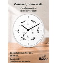 İsme Özel Siyah Beyaz Çizimler Çocuk Odası Duvar Saati Orta Boy 30 cm Beyaz Camlı Sessiz