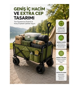 Mey İthalat® Geniş İç Hacimli Fren Sistemli Katlanabilir Kamp ve Piknik Arabası