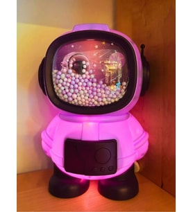 Işıklı Astronot Tasarımlı Kumbara 11 cm x 11 cm 17,6 cm Mor Renk