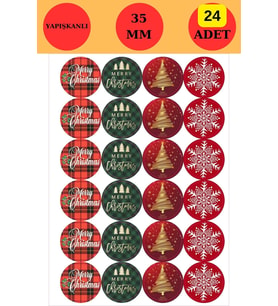 24 Adet - Mutlu Yıllar  Sticker - Kartanesi Sticker - Yılbaşı Sticker - Yılbaşı Süs - Hediye Sticker