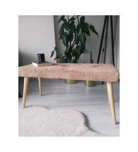 Ahşap Ayaklı Handmade Geniş Oturum Krem welsoft Kumaş Pofidik Puf bench ,ayak ucu uzatmalık,berjer