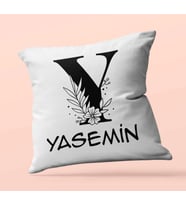 Kişiye Özel Romantik Y Harfi Tema Saten Kare Yastık (Beyaz)