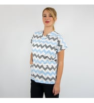 Unisex Zigzag Desenli Esnek Likralı  Doktor Hemşire Hastane Cerrahi Tek Üst Forma (Beyaz)