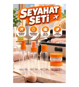 5’li Seyahat Kozmetik Şişe Seti – 30 ml Şişe, Sprey ve Krem Kapları Çantalı