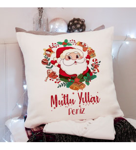 Mutlu Yıllar & Merry Christmas & Yılbaşı & Noel Baba Tasarımlı Yastık Kişiye Özel