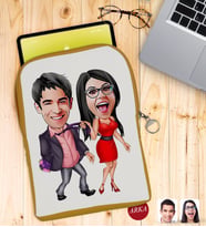 BK Gift Kişiye Özel Sevgililer Karikatürlü Taşınabilir Koruyucu Tablet Kılıfı & Organizer Çanta - Sarı-4