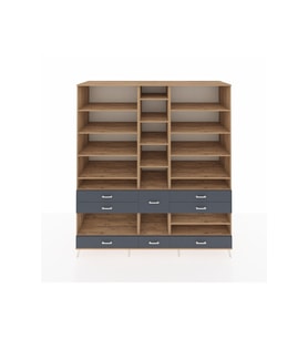 Kronos Dolap 19 Raflı 8 Çekmeceli  220x59x243 Çam-Çam/Antrasit
