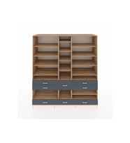 Kronos Dolap 19 Raflı 8 Çekmeceli  220x59x243 Çam-Çam/Antrasit