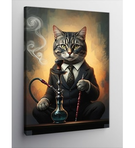 Kanvas Tablo Nargileli Şık Kedi