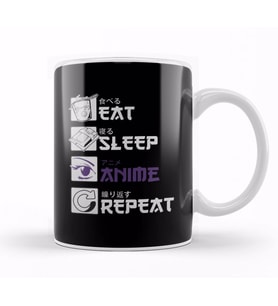 Eat Sleep Anime Repeat Funny Japanese Manga Tee Kupa Bardak Porselen