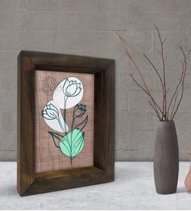BK Gift Minimal Çiçekler Tasarımlı Dekoratif Doğal Masif Ahşap Çerçeve 15x20cm-2 (Beyaz)