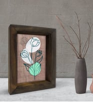 BK Gift Minimal Çiçekler Tasarımlı Dekoratif Doğal Masif Ahşap Çerçeve 15x20cm-2 (Beyaz)