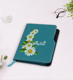 BK Gift Kişiye Özel Papatya Temalı Turkuaz Termo Deri Defter-8