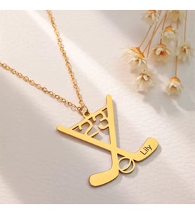 Kişiye Özel 925 Ayar Gümüş Tasarım Hokey İsim Numara Kolye (Gold)