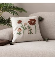Comfort Punch Desenli Kırlent Kılıfı Kare Dekoratif Bohem Nakışlı Koltuk Yastık Kılıfı panç (Ekru-Açık Kahve)