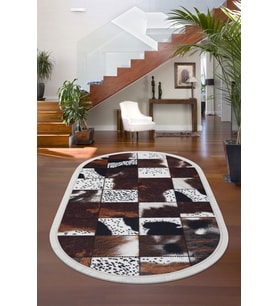 Dijidekor Halı Kahverengi DR01 Saçaklı Oval Kaymaz Kesme İnce Yolluk Kilim Salon Halısı Modelleri