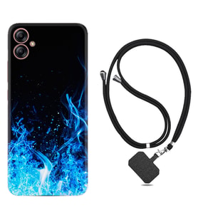 Samsung Galaxy A04E Kılıf Silikon Boyun Askılı İpli Desenli Silikon Blue Fire 1678